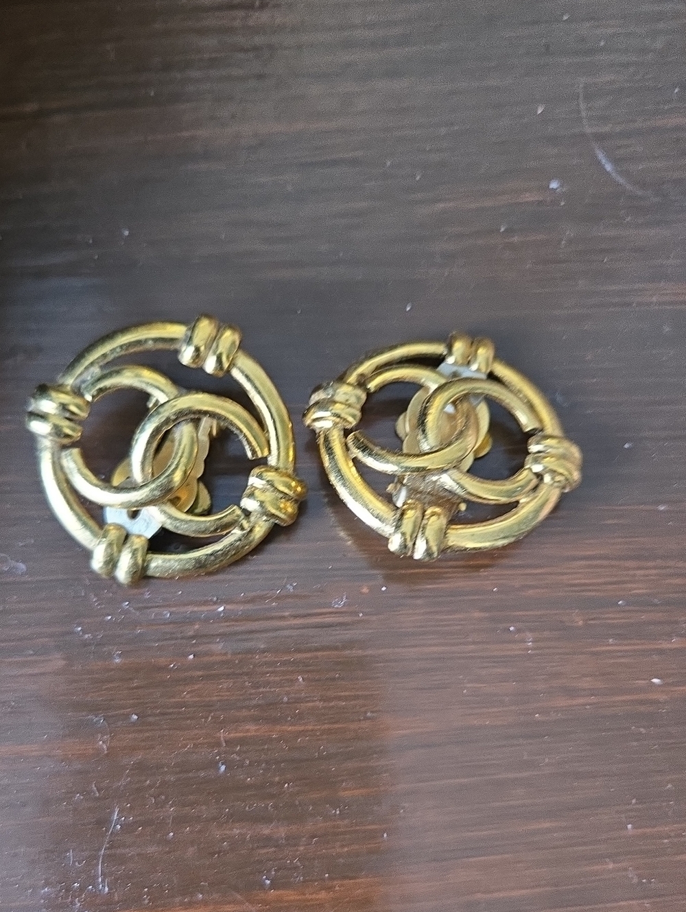 Chanel Gold Tone Interlocking Circle Clip-On Earrings
